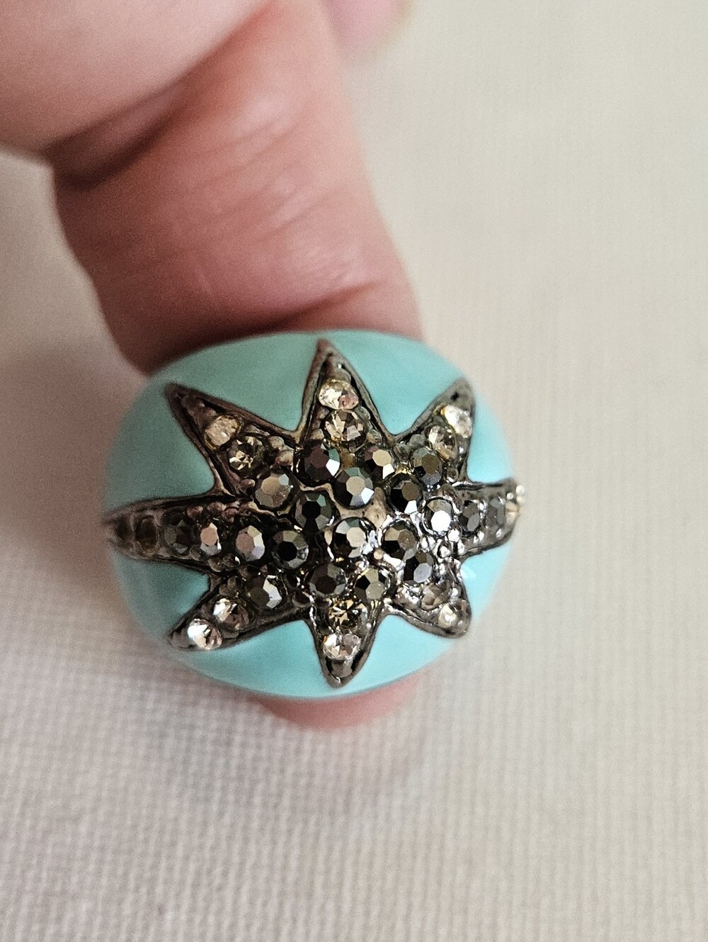 Ring Turquoise Silver Starburst Gem Design Frstival Hippy Bohimian Statement